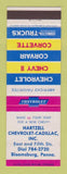 Matchbook Cover - 1963 Chevrolet Hartzell Cadillac Bloomsburg PA