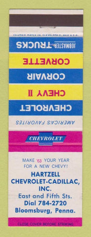 Matchbook Cover - 1963 Chevrolet Hartzell Cadillac Bloomsburg PA