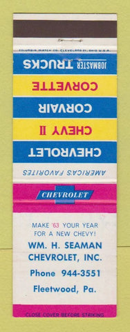 Matchbook Cover - 1963 Chevrolet WM Seaman Fleetwood PA