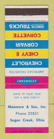 Matchbook Cover - 1963 Chevrolet Moomaw Son Sugar Creek OH
