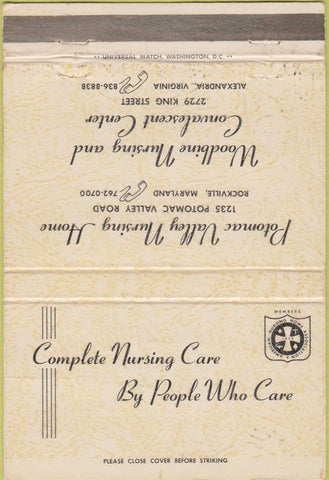 Matchbook Cover - Woodbine Nursing Home Alexandria VA 40 Strike