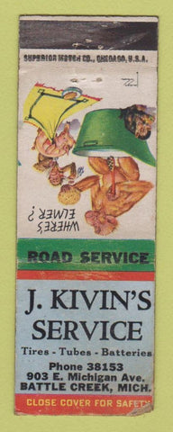 Matchbook Cover - J Kivin's Service Battle Creek MI Cities oil gas WORN