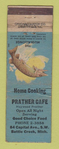 Matchbook Cover - Prather Cafe Battle Creek MI WORN