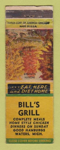 Matchbook Cover - Bill's Grill Waters MI WORN