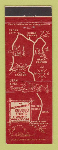 Matchbook Cover - Utah Parks Cedar City UT Union Pacific Railroad