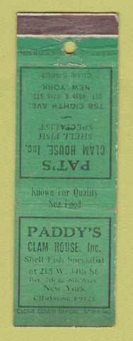 Matchbook Cover - Paddy's Clam House New York City