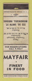 Matchbook Cover - Mayfair Restaurant Mishawaka IN WORN