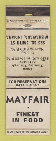 Matchbook Cover - Mayfair Restaurant Mishawaka IN WORN