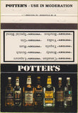 Matchbook Cover - Potters Whiskey Brandy Liqueur Gin Rum 40 Strike