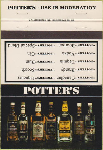 Matchbook Cover - Potters Whiskey Brandy Liqueur Gin Rum 40 Strike