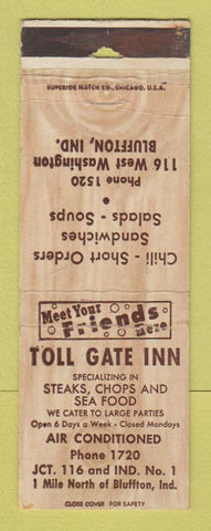 Matchbook Cover - Toll Gate Inn Bluffton IN WORN