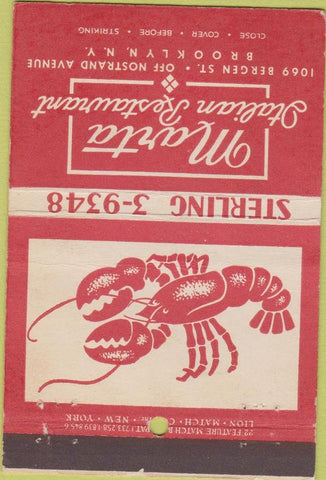 Matchbook Cover - Marta Italian Restaurant Brooklyn NY 40 Strike