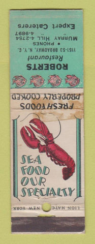 Matchbook Cover - Roberts Restaurant New York City WORN STAINED