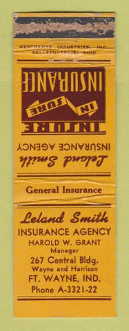 Matchbook Cover - Leland Smith Insurance Fort Wayne IN POOR STRIKER