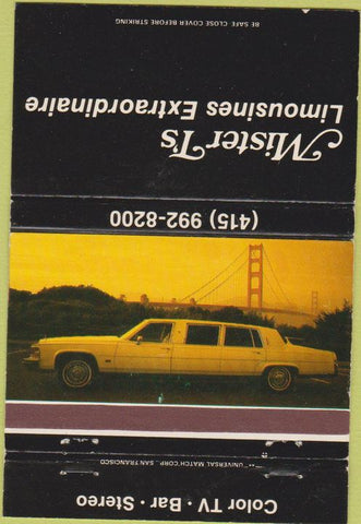 Matchbook Cover - Matchbook Cover Mister T's Limo San Francisco CA  40 Strike