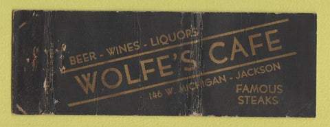 Matchbook Cover - Wolfe's Cafe Jackson MI WORN Full Length