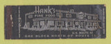 Matchbook Cover - Hank's Restaurant WORN Full Length