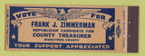 Matchbook Cover - Frank J Zimmerman County Treasurer Marathon County Antigo WI