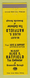 Matchbook Cover - Alice Hatfield Tax Collector Brownsville PA