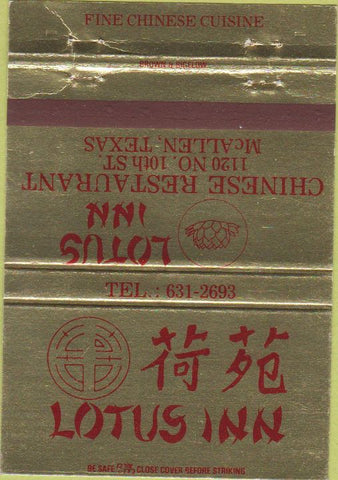 Matchbook Cover - Lotus Inn Chinese Restaurant McAllen TX 40 Strike