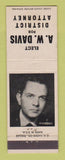 Matchbook Cover - AW Davis District Attorney Election Brazos County TX