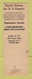 Matchbook Cover - Norris Cotton for US Senator Election NH New Hampshire WEAR