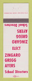 Matchbook Cover - Zingaro Gregg Ayers School Directors Election New Castle PA