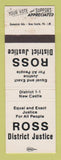 Matchbook Cover - Ross for District Justice New Castle PA