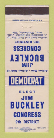 Matchbook Cover - Jim Buckley Congress Election WI Wisconsin Waukesha