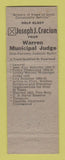 Matchbook Cover - Joseph Craciun Warren Municipal Judge Election OH?