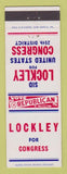 Matchbook Cover - Sid Lockley for Congress Election PA Pennsylvania