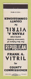 Matchbook Cover - Frank Vitril County Commissioner Election Lawrence County PA