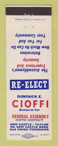 Matchbook Cover - Dominick Cioffi General Assembly Election New Castle PA