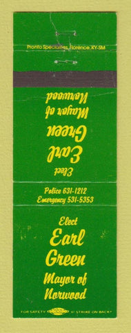 Matchbook Cover - Earl Green Mayor of Norwood KY? WEAR