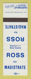 Matchbook Cover - Ross for Magistrate Election New Castle PA