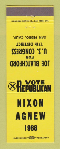 Matchbook Cover - Richard Nixon Agnew for President 1968 San Pedro CA Blatchford