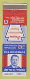 Matchbook Cover - Lloyd Wood For Governor Election PA Pennsylvania