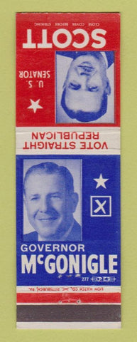 Matchbook Cover - Arthur McGonigle for Governor PA Pennsylvania WEAR