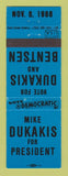 Matchbook Cover - Mike Dukakis for President 1988