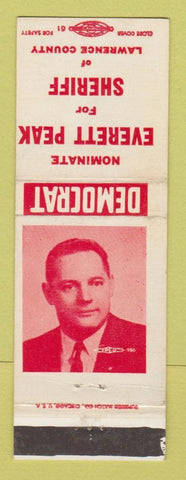 Matchbook Cover - Everett Peak for Sheriff Election Lawrence County PA?