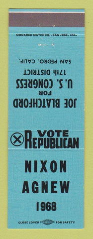 Matchbook Cover - Richard Nixon Agnew for President 1968 San Pedro CA BLUE
