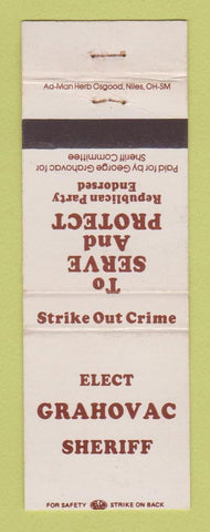 Matchbook Cover - George Grahovac Sheriff Election WEAR
