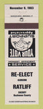 Matchbook Cover - Auburn Ratliff Sheriff Buchanan County Election
