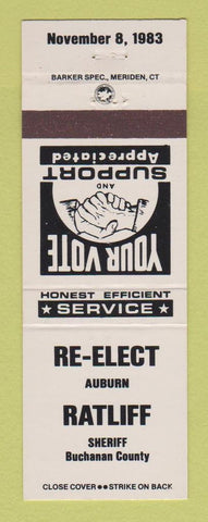 Matchbook Cover - Auburn Ratliff Sheriff Buchanan County Election