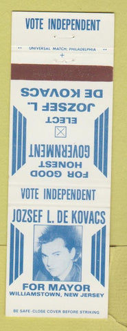 Matchbook Cover - Jozsef Kovacs for Mayor Williamstown NJ
