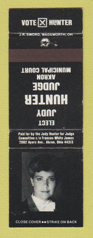 Matchbook Cover - Judy Hunter Judge Akron OH Municipal Court Election