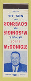 Matchbook Cover - Arthur McGonigle for Governor PA Pennsylvania