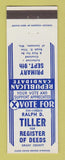 Matchbook Cover - Ralph Tiller Register of Deeds Grant County Lancaster WI