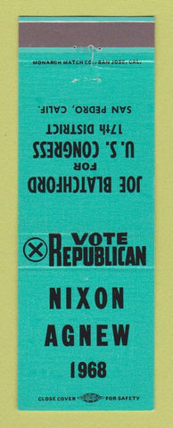 Matchbook Cover - Richard Nixon Agnew for President 1968 San Pedro CA TEAL