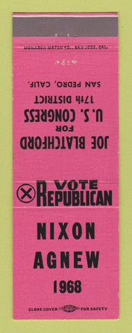 Matchbook Cover - Richard Nixon Agnew for President 1968 San Pedro CA PINK